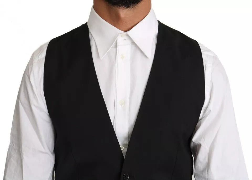 Black Wool Logo Waistcoat Vest - ventzia