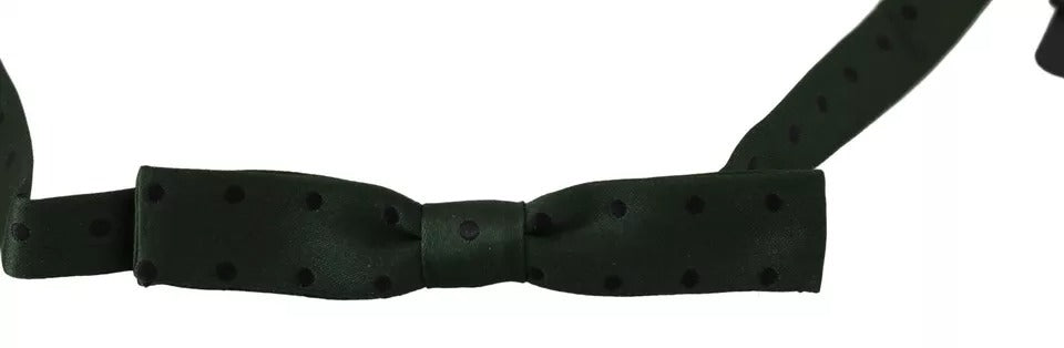 Green Dotted Silk Adjustable Neck Bow Tie - ventzia