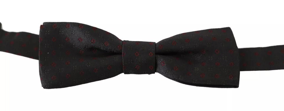 Gray Dotted Silk Adjustable Neck Bow Tie - ventzia