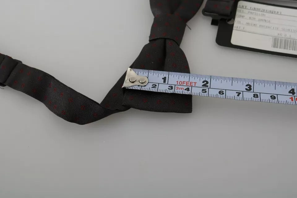 Gray Dotted Silk Adjustable Neck Bow Tie - ventzia