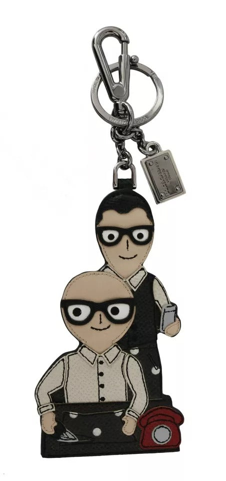 Silver Leather Dominico Stefano #DGFAMILY Logo Badge Keychain - ventzia