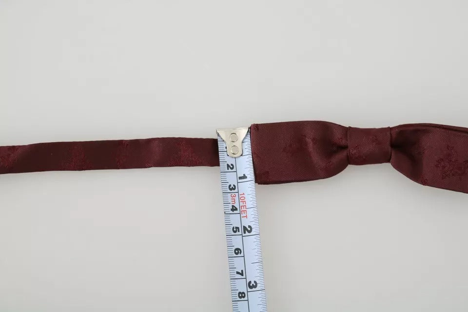 Bordeaux Silk Floral Faille Adjustable Bow Tie - ventzia