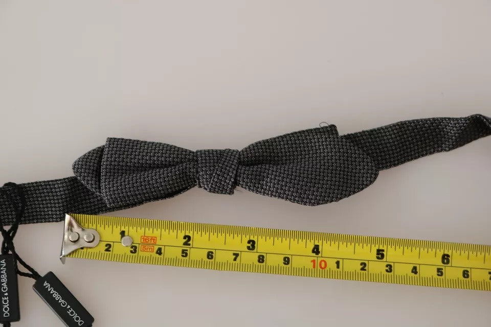 Gray Silk Patterned Mens Necktie Bow Tie - ventzia