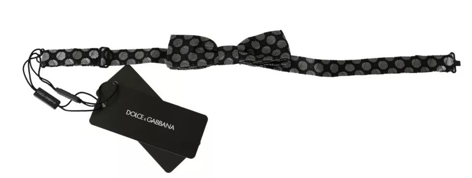 Black Silk Circles Men Necktie Bow Tie - ventzia