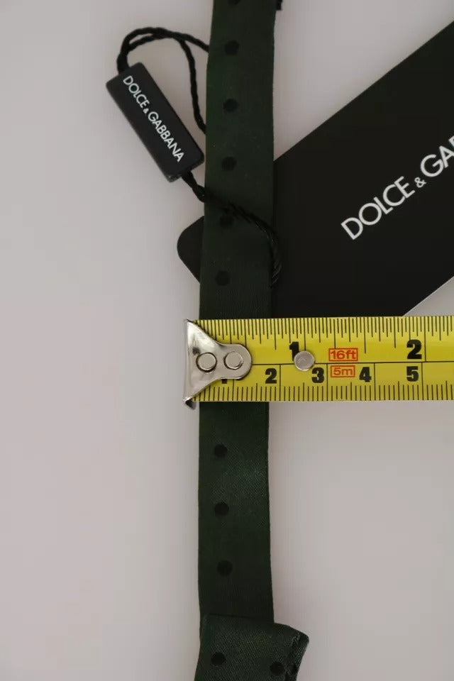 Green Silk Dotted Mens Necktie Bow Tie - ventzia
