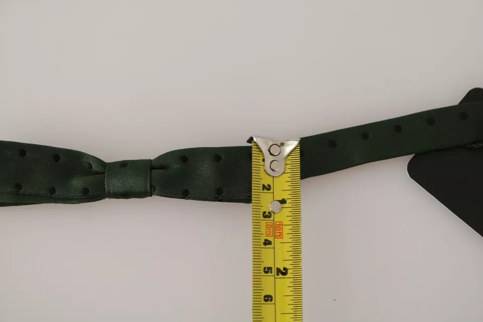 Green Silk Dotted Mens Necktie Bow Tie - ventzia