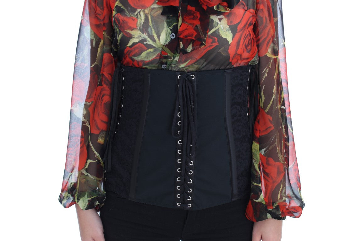 Elegant Black Floral Brocade Corset Belt - ventzia