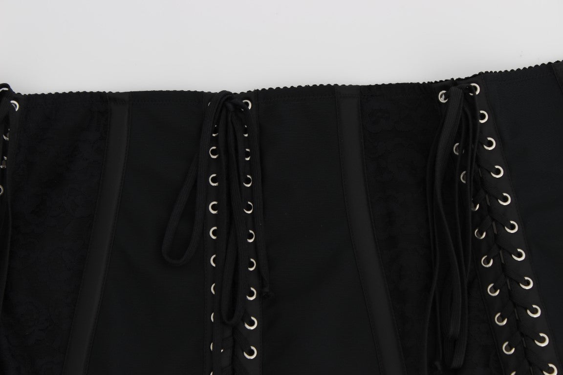 Elegant Black Floral Brocade Corset Belt - ventzia