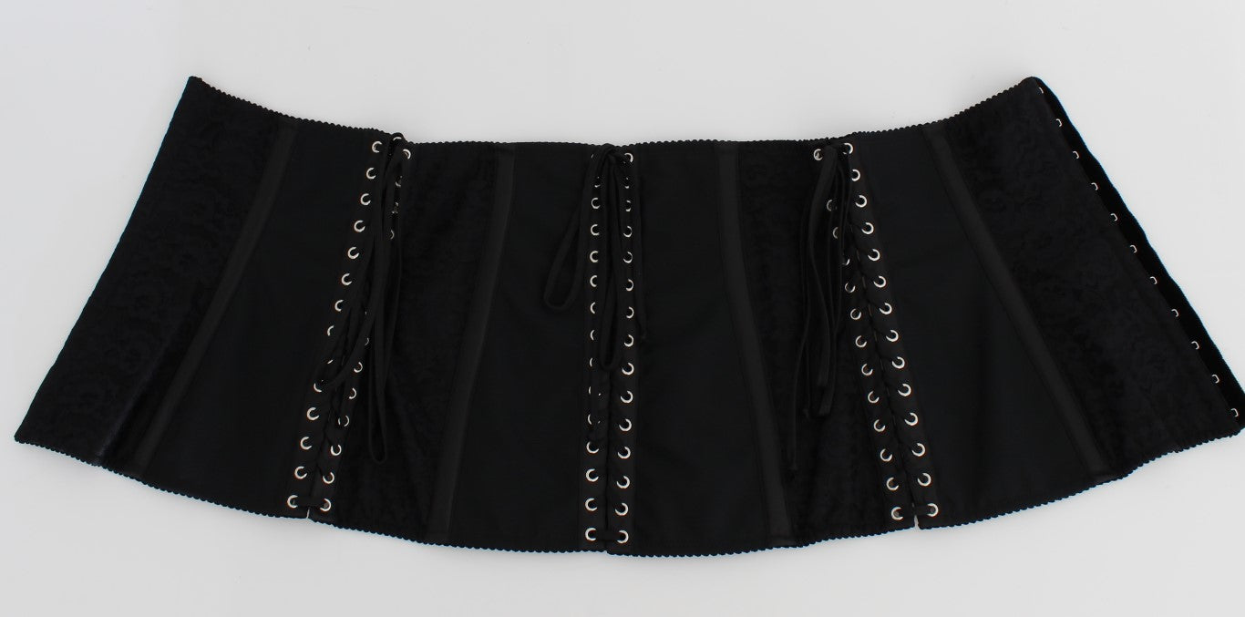 Elegant Black Floral Brocade Corset Belt - ventzia