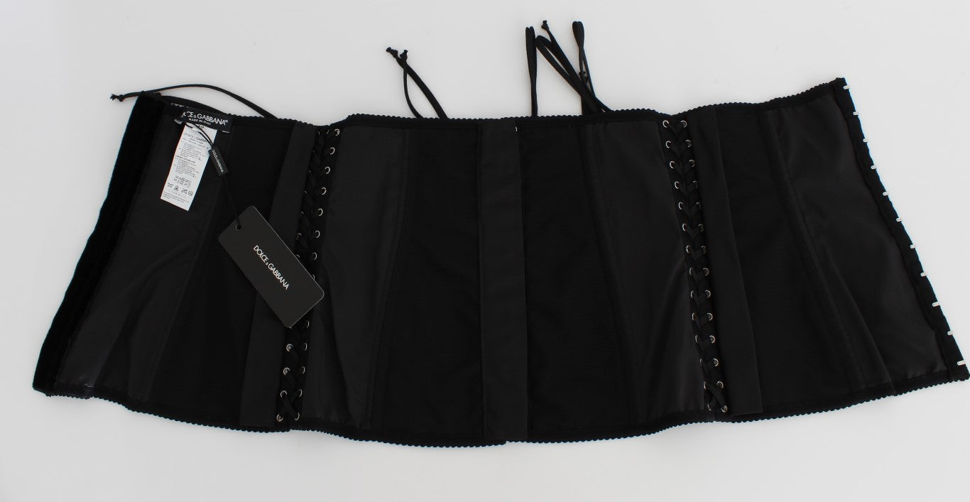 Elegant Black Floral Brocade Corset Belt - ventzia