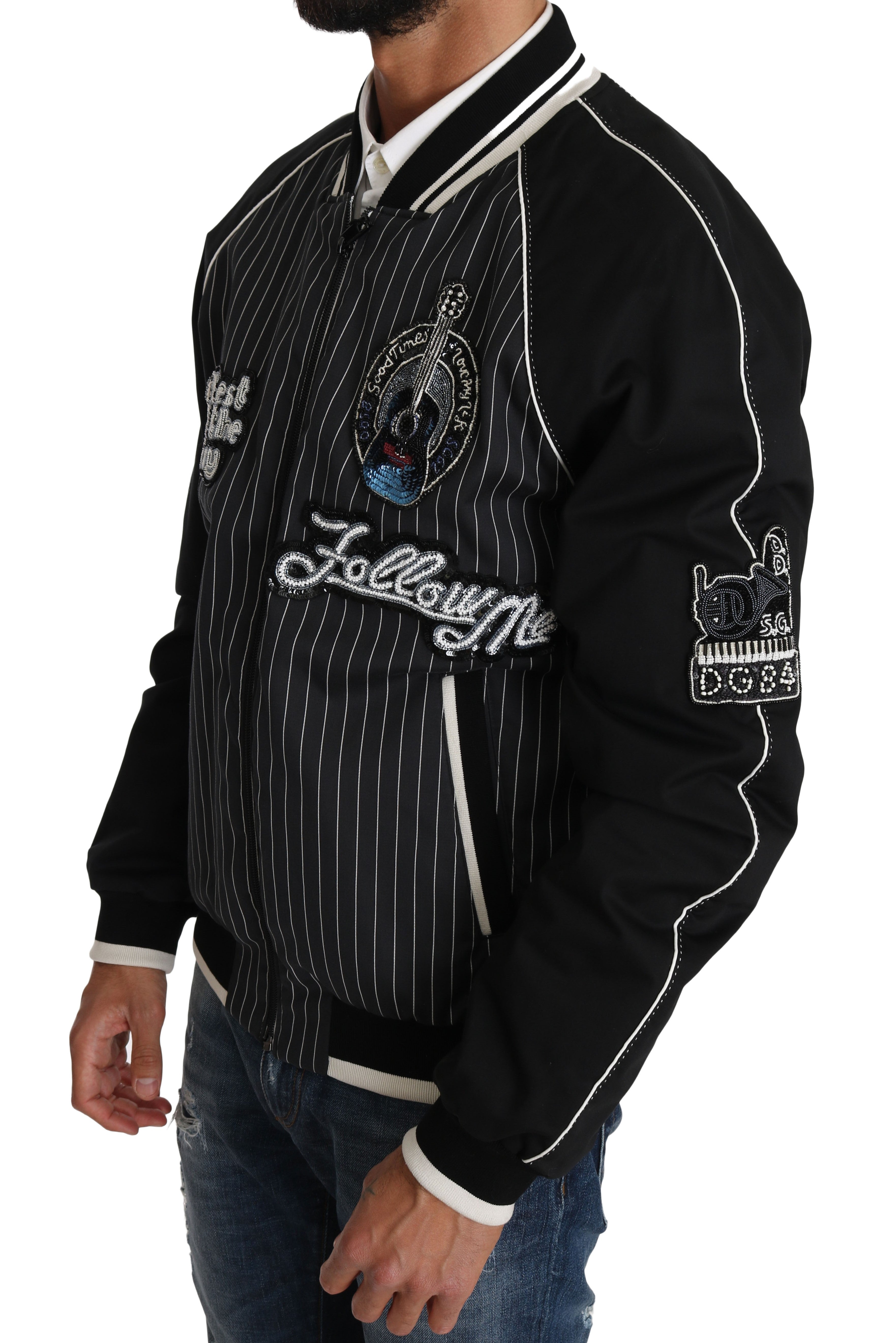 Elegant Sequined Black Bomber Jacket - ventzia