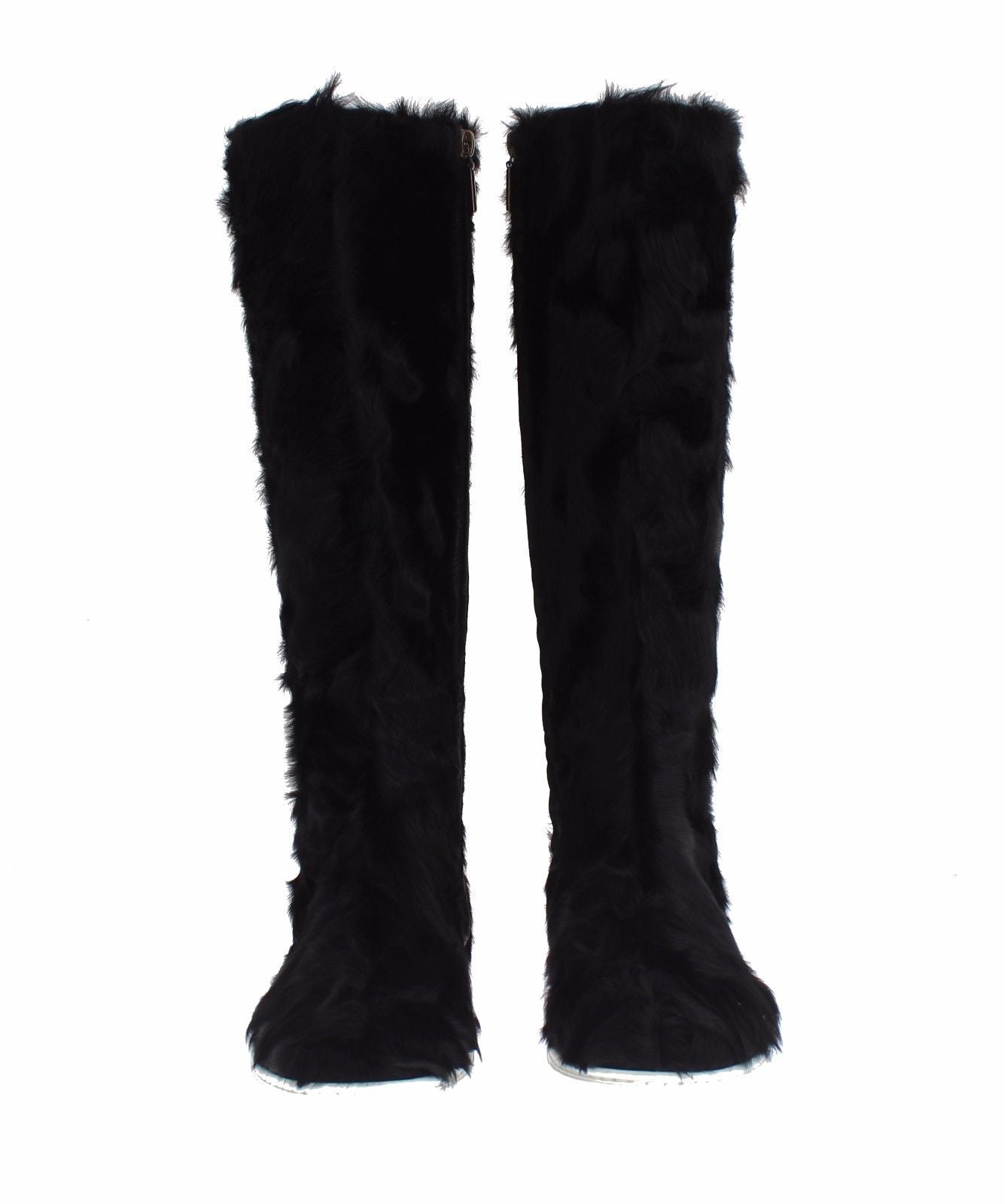 Elegant Black Fur Leather Flat Sneaker Boots - ventzia