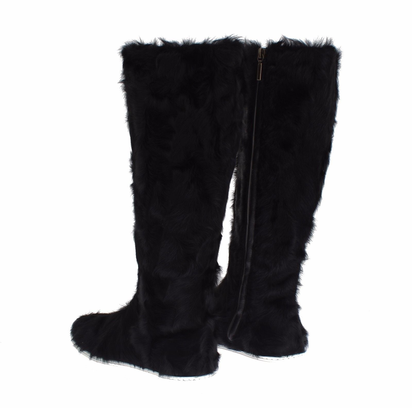 Elegant Black Fur Leather Flat Sneaker Boots - ventzia
