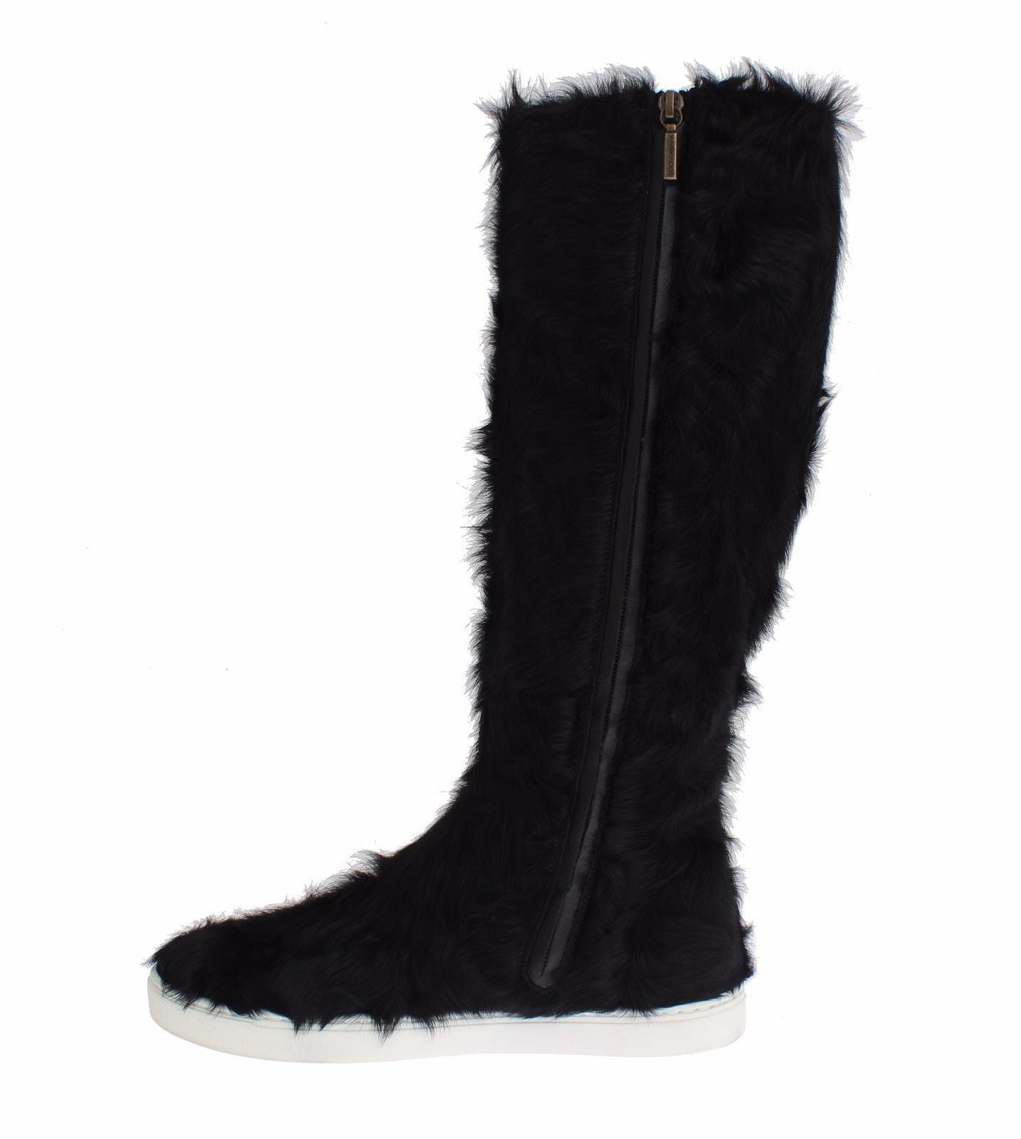 Elegant Black Fur Leather Flat Sneaker Boots - ventzia