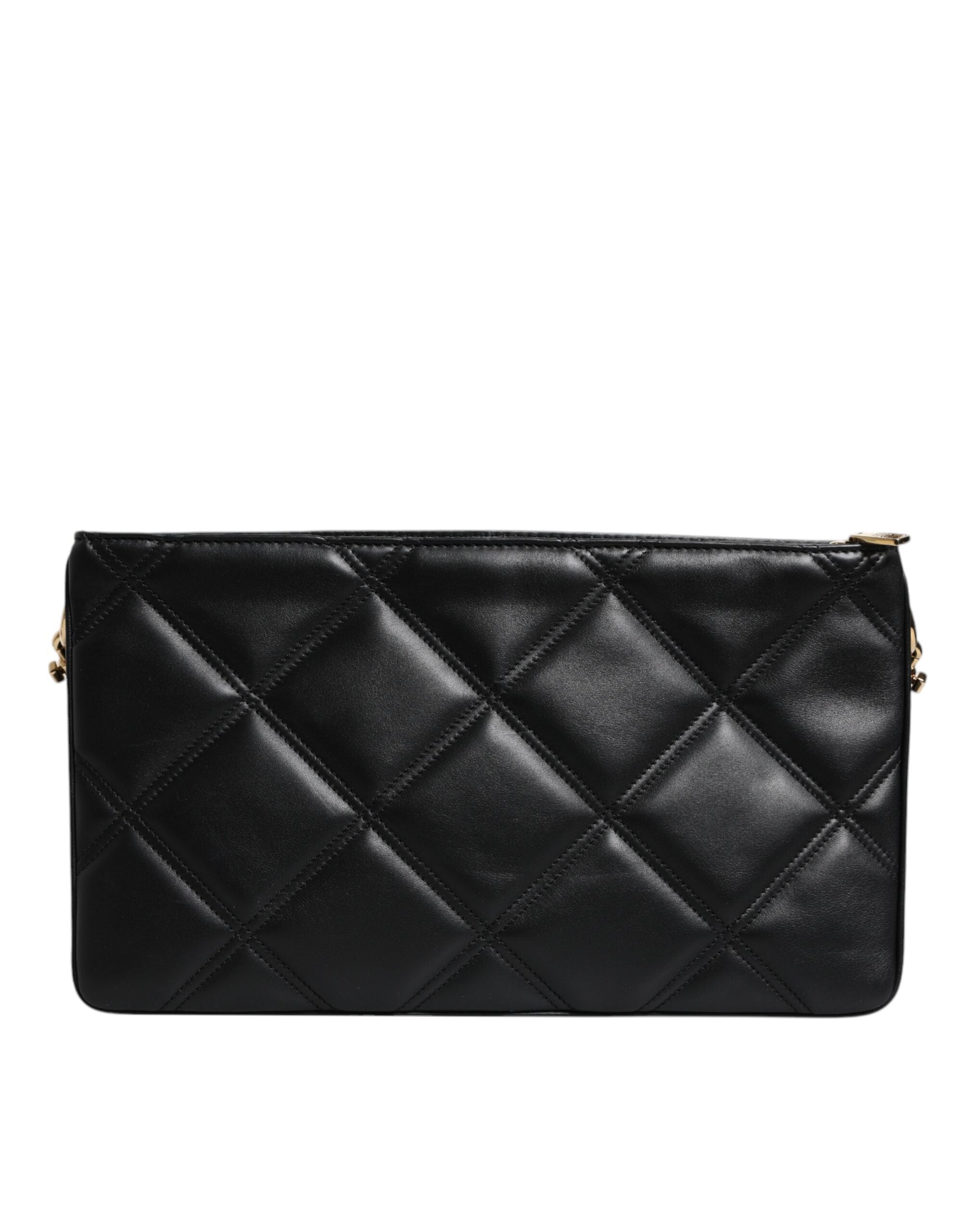 Black Leather Crystal Embellished Logo Shoulder Bag - ventzia