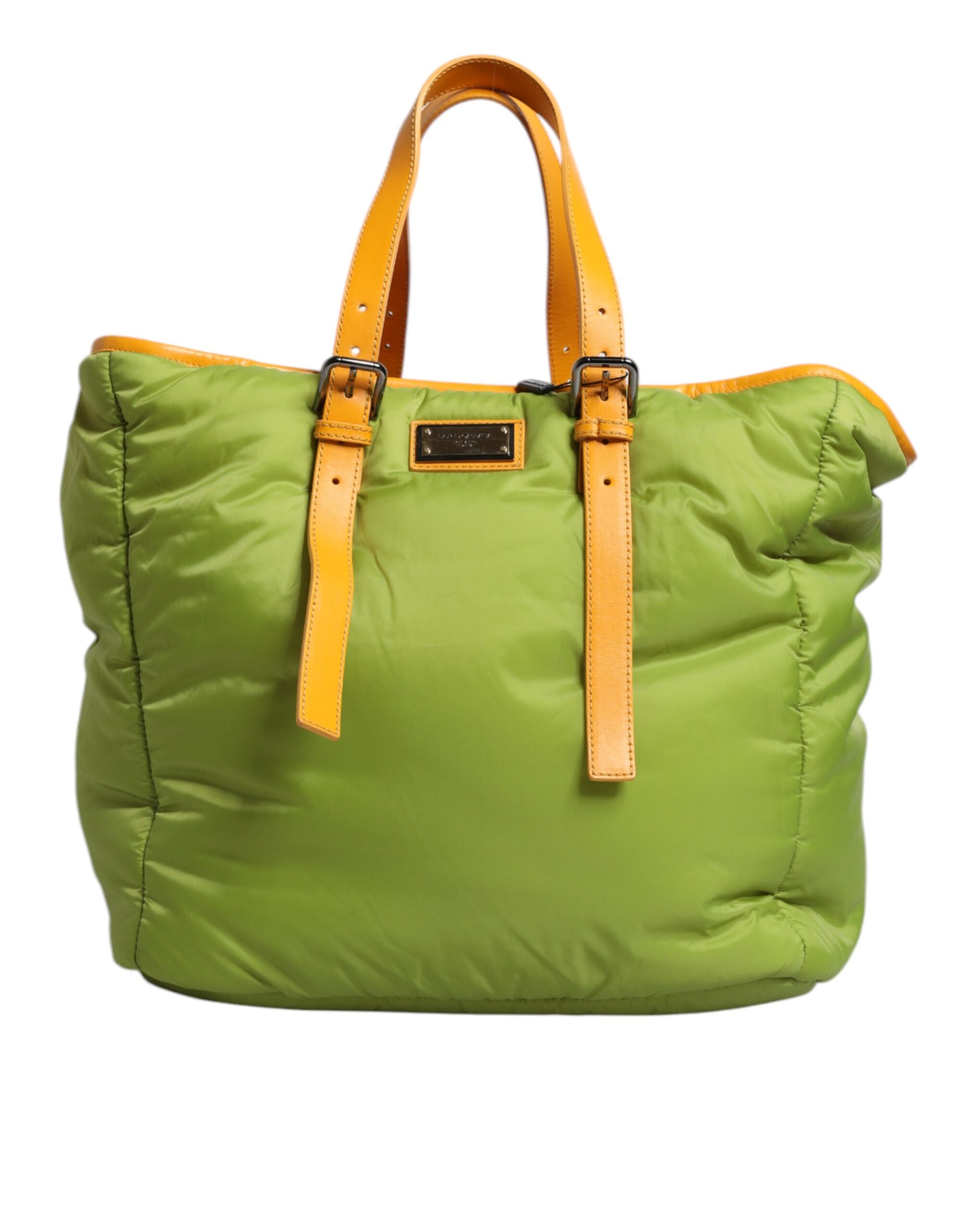Green Nylon Padded Logo Plaque Tote Crossbody Bag - ventzia