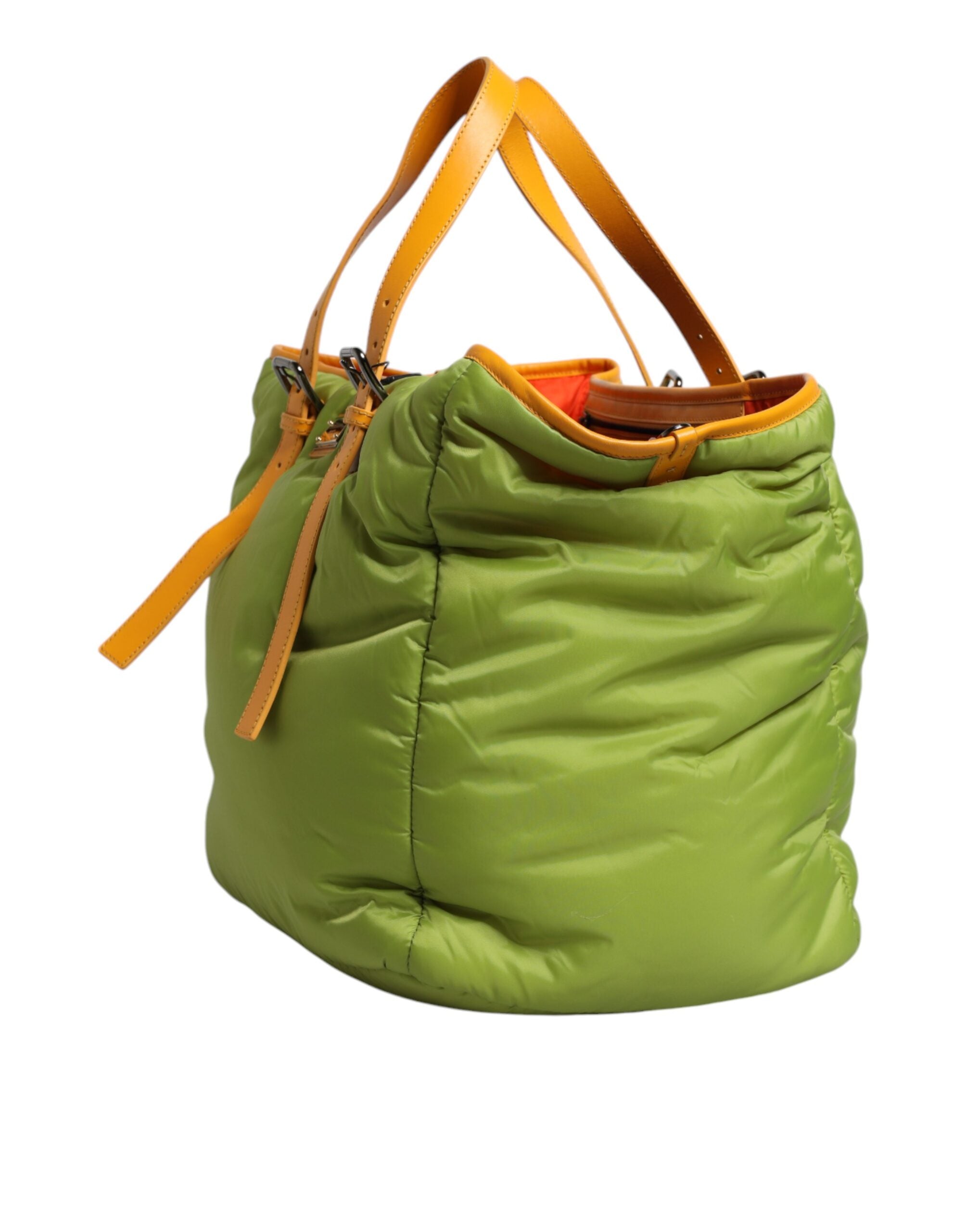 Green Nylon Padded Logo Plaque Tote Crossbody Bag - ventzia