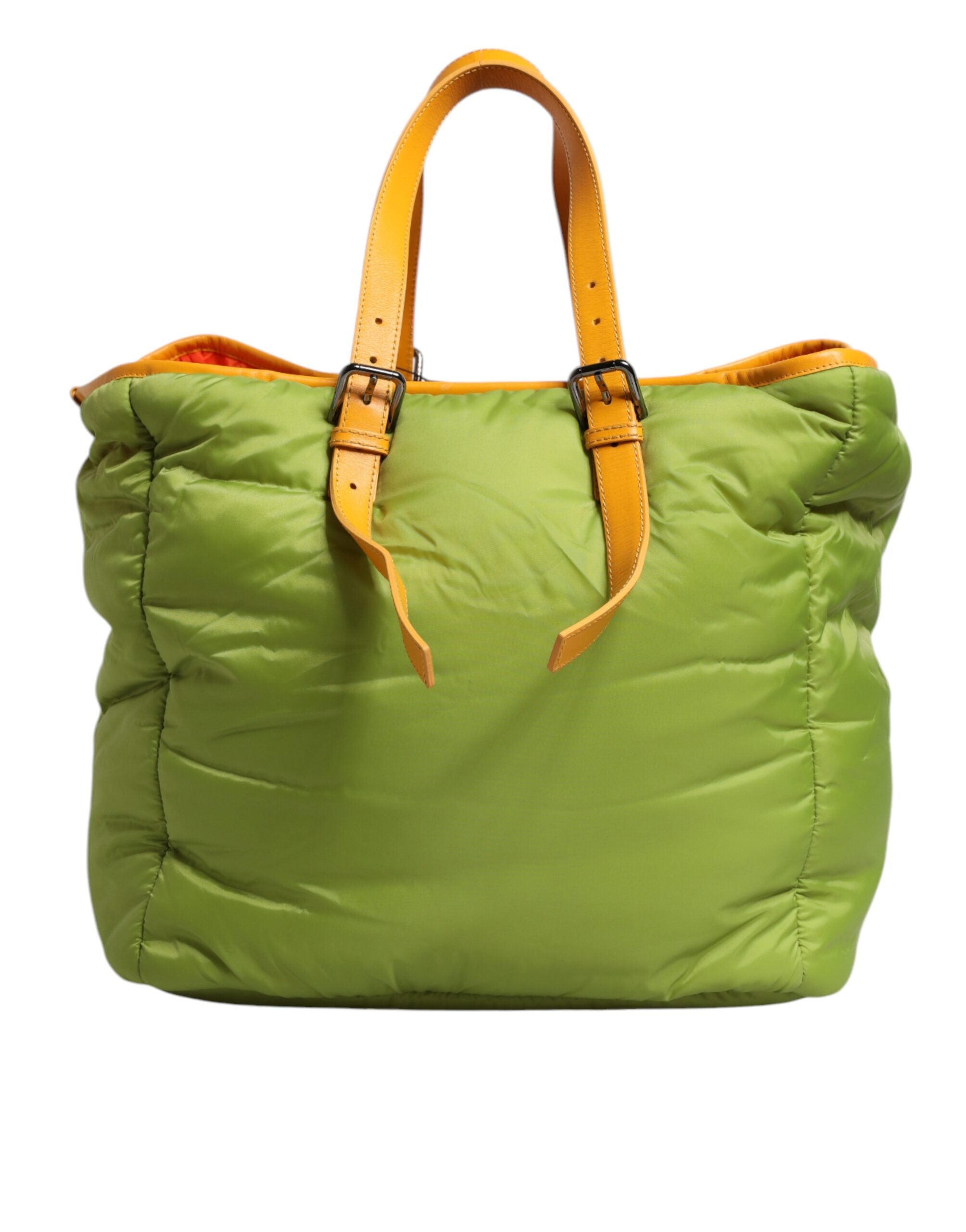 Green Nylon Padded Logo Plaque Tote Crossbody Bag - ventzia
