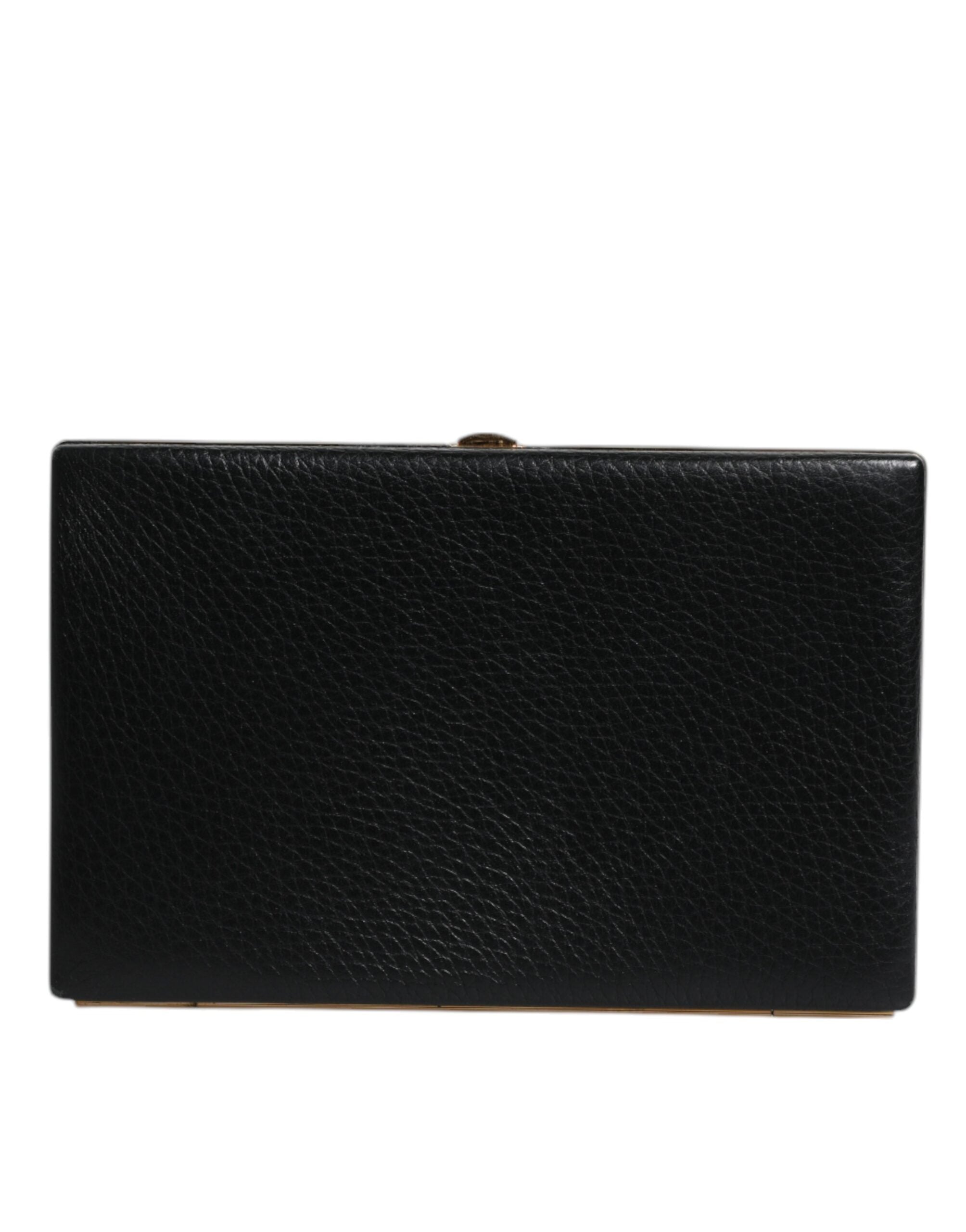 Black Leather Gold Frame Clutch Evening Party Purse Bag - ventzia