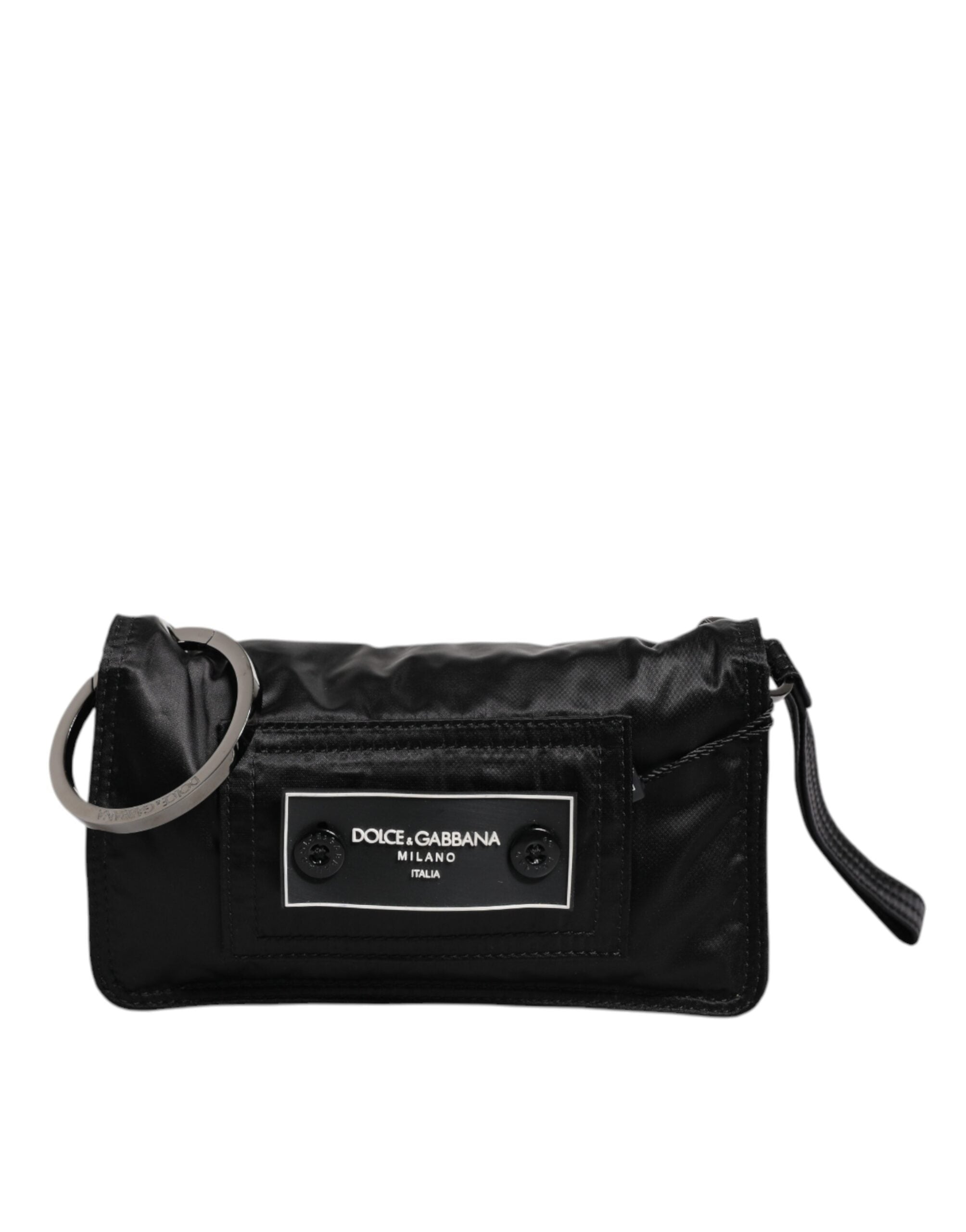 Black Fabric Logo Two Way Clutch Crossbody Bag - ventzia
