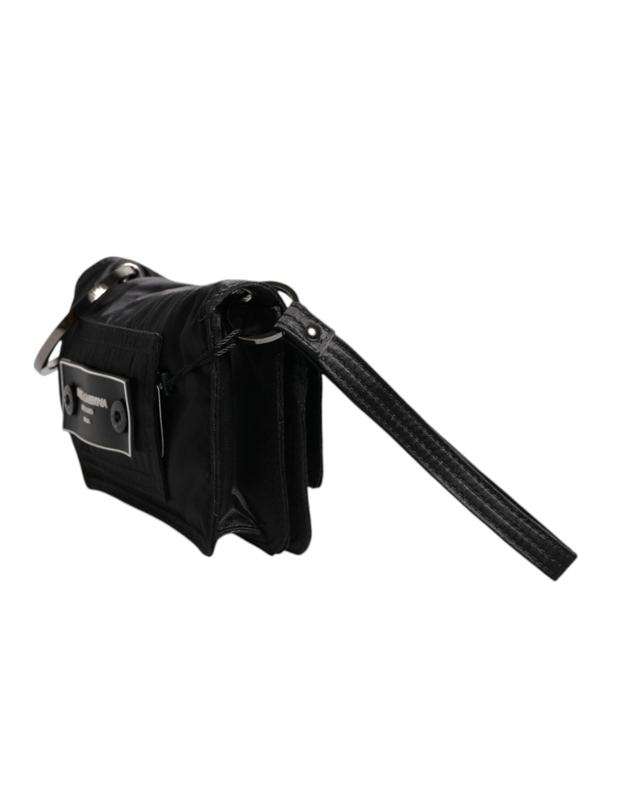 Black Fabric Logo Two Way Clutch Crossbody Bag - ventzia