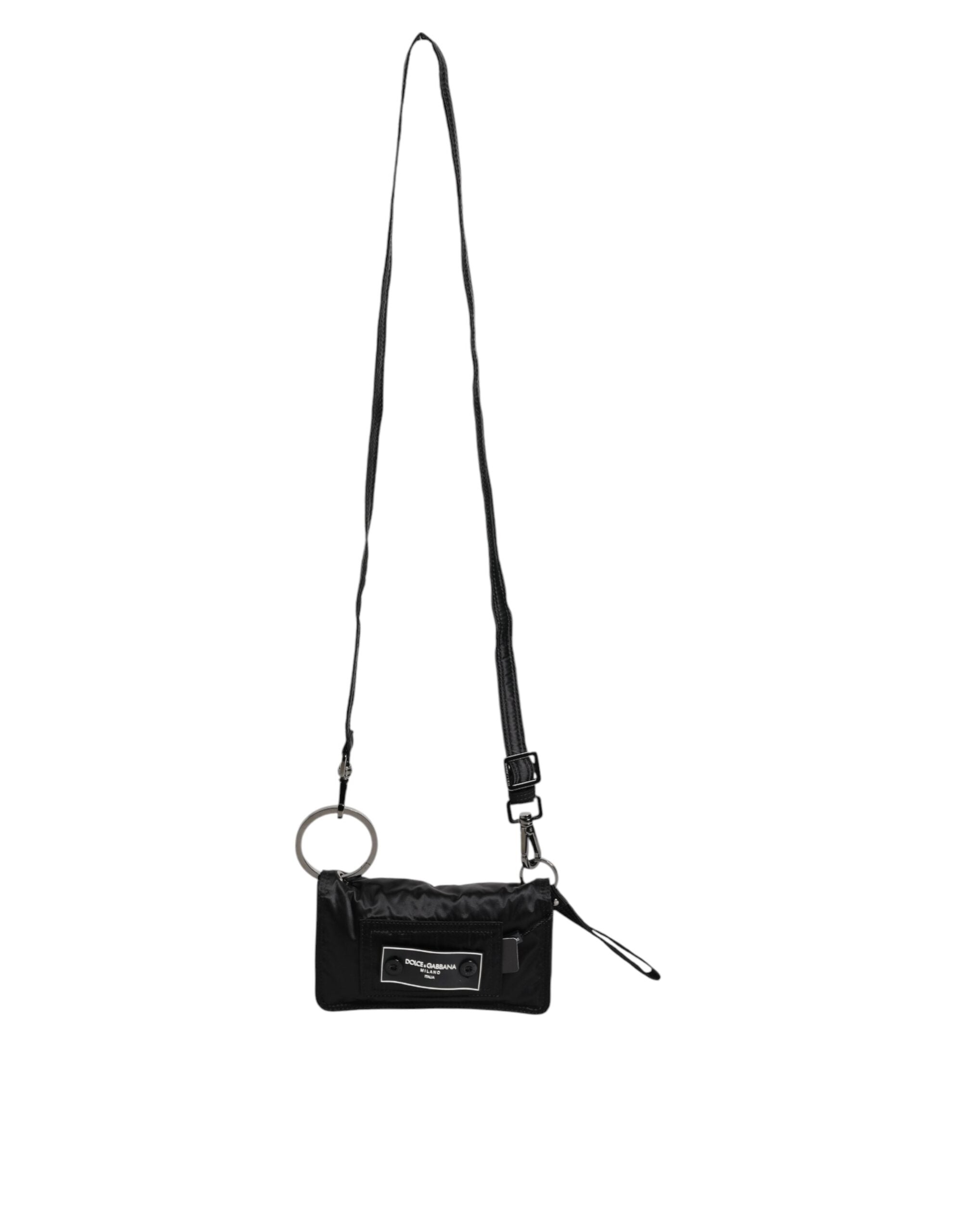 Black Fabric Logo Two Way Clutch Crossbody Bag - ventzia