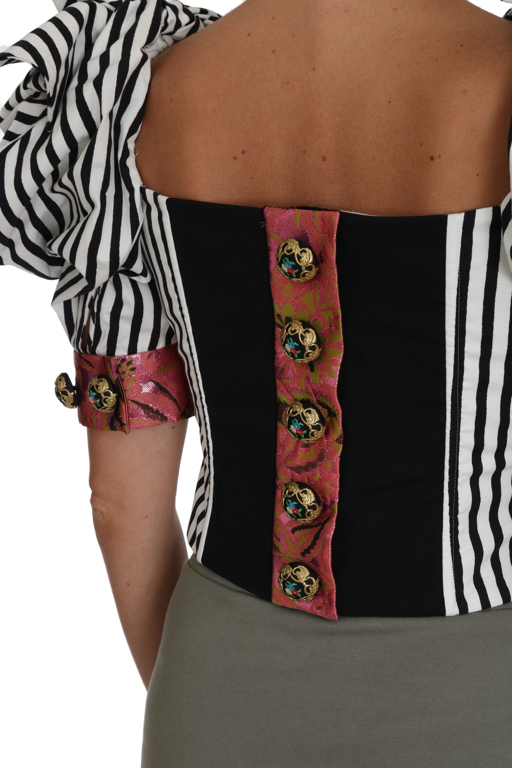 Elegant Cropped Corset Top with Crystal Buttons - ventzia