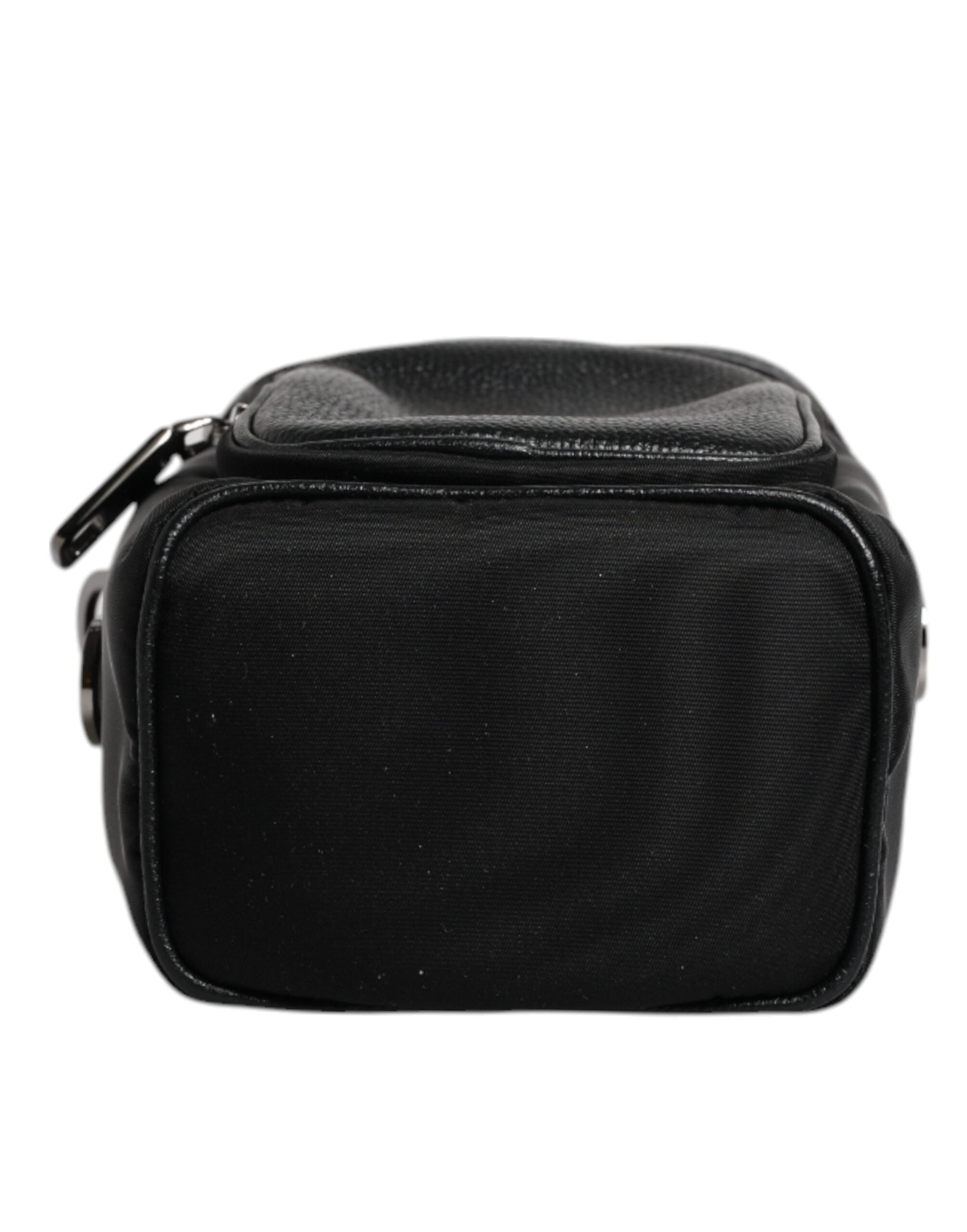 Black Leather Logo Purse Crossbody Camera Bag - ventzia