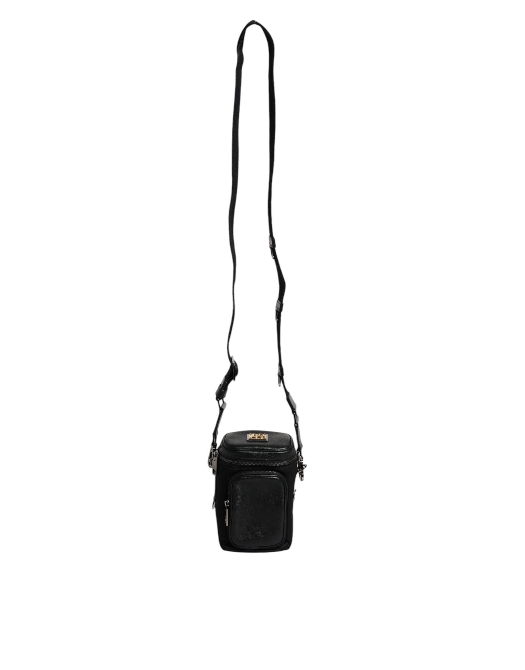 Black Leather Logo Purse Crossbody Camera Bag - ventzia