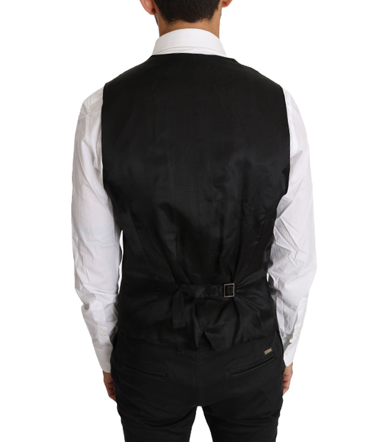 Gray Solid 100% Wool Waistcoat Vest - ventzia