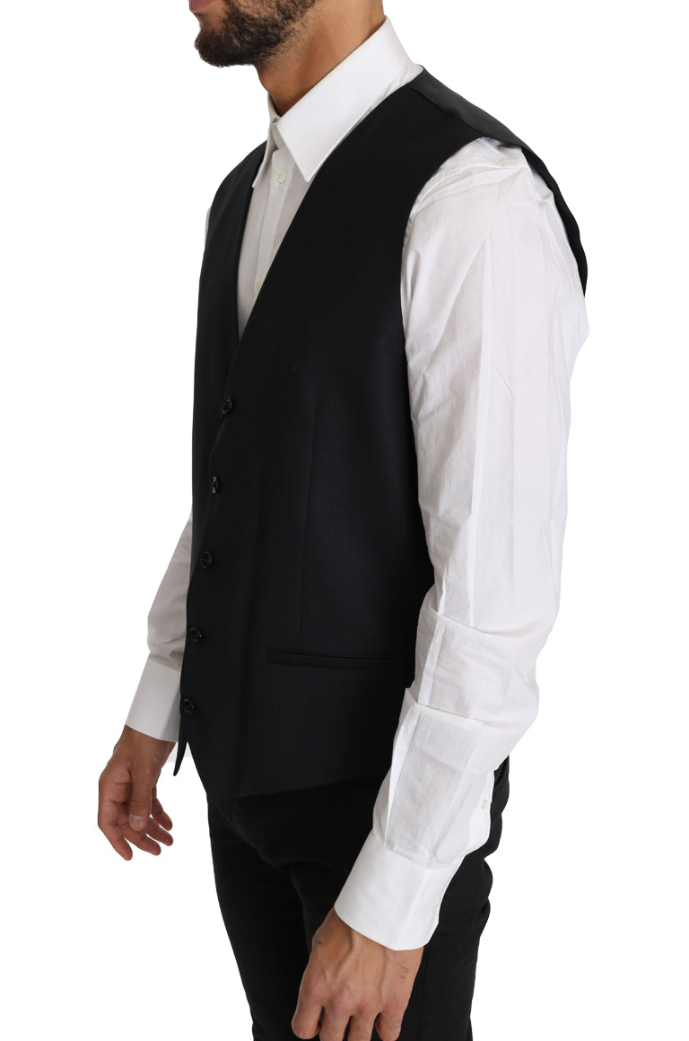 Elegant Gray Slim-Fit Wool-Silk Vest - ventzia
