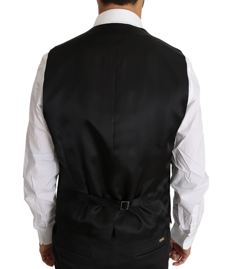 Elegant Gray Slim-Fit Wool-Silk Vest - ventzia