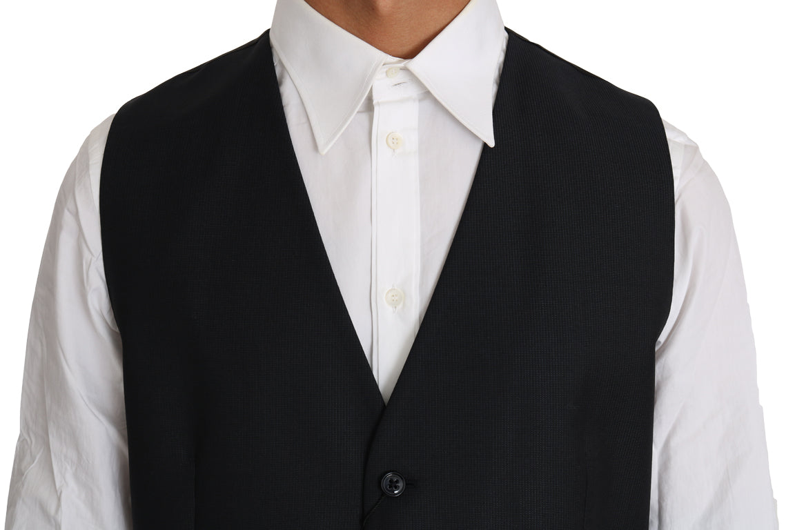 Elegant Gray Slim-Fit Wool-Silk Vest - ventzia
