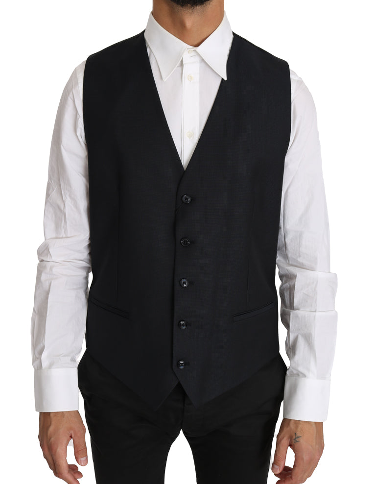 Elegant Gray Slim-Fit Wool-Silk Vest - ventzia