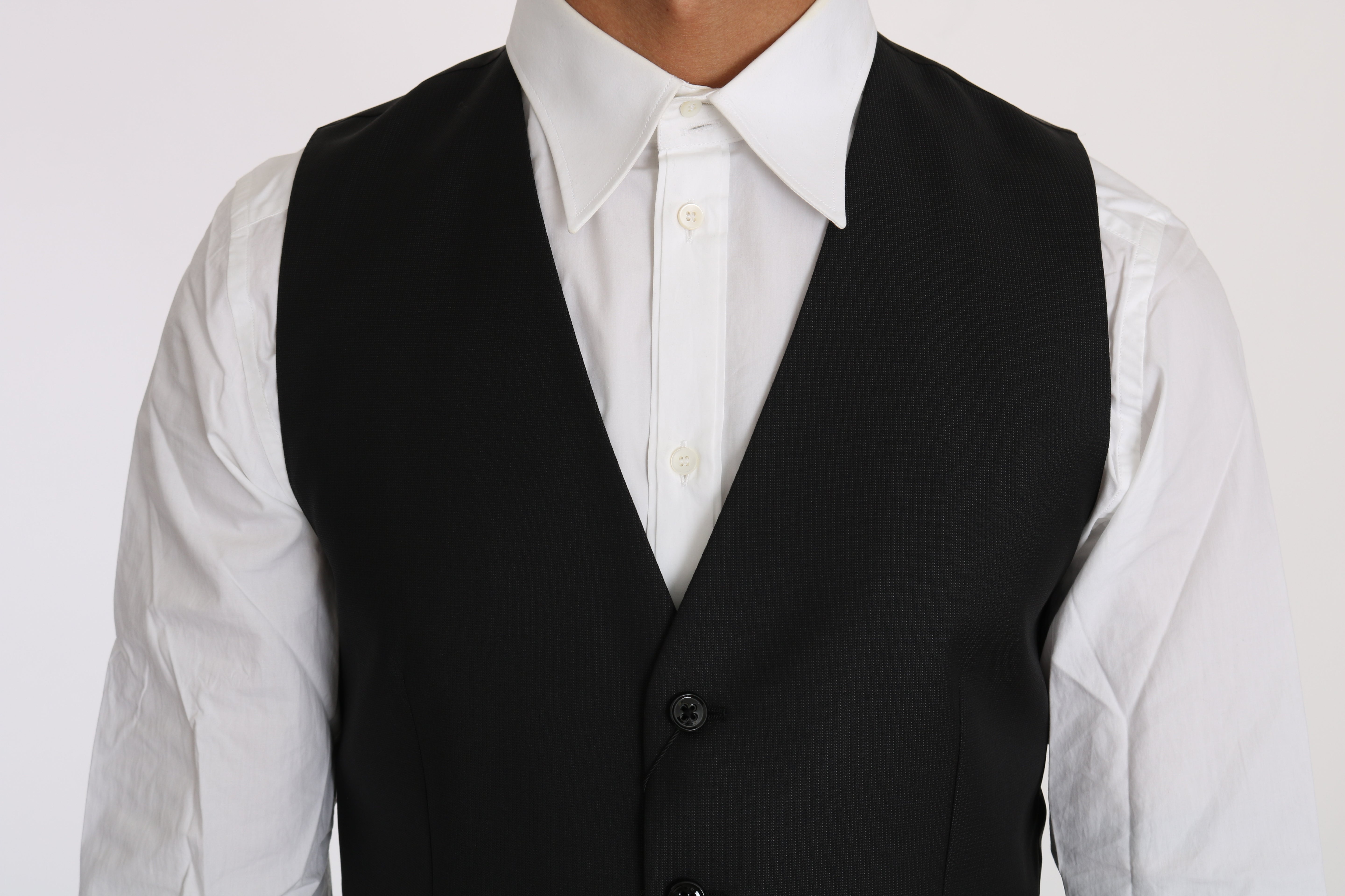 Sleek Black Wool-Silk Formal Vest - ventzia