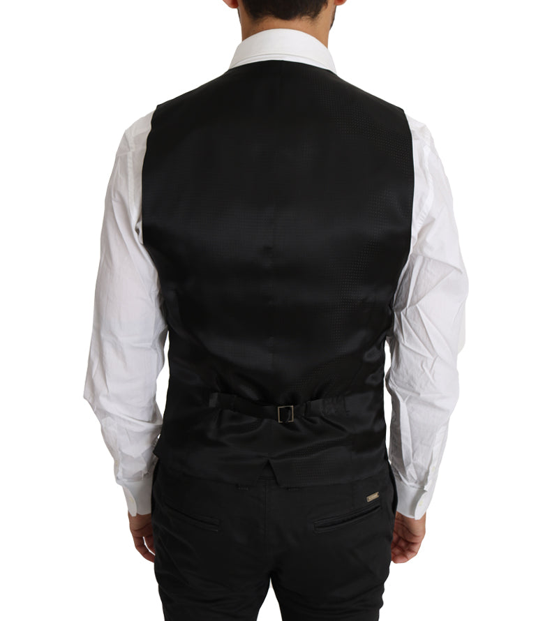 Sleek Black Wool-Silk Formal Vest - ventzia
