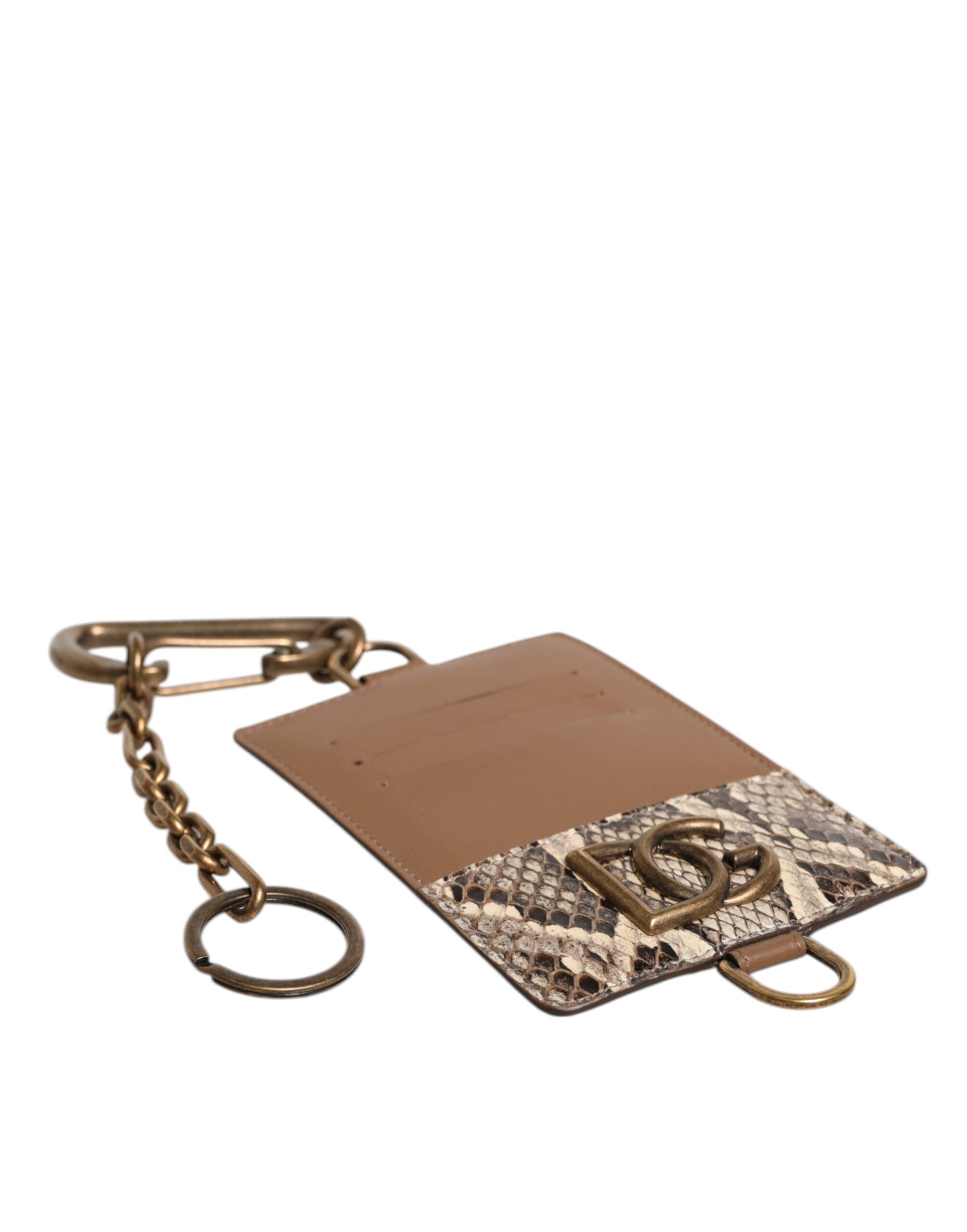 Brown Exotic Leather Card Holder DG Logo Plaque Wallet - ventzia