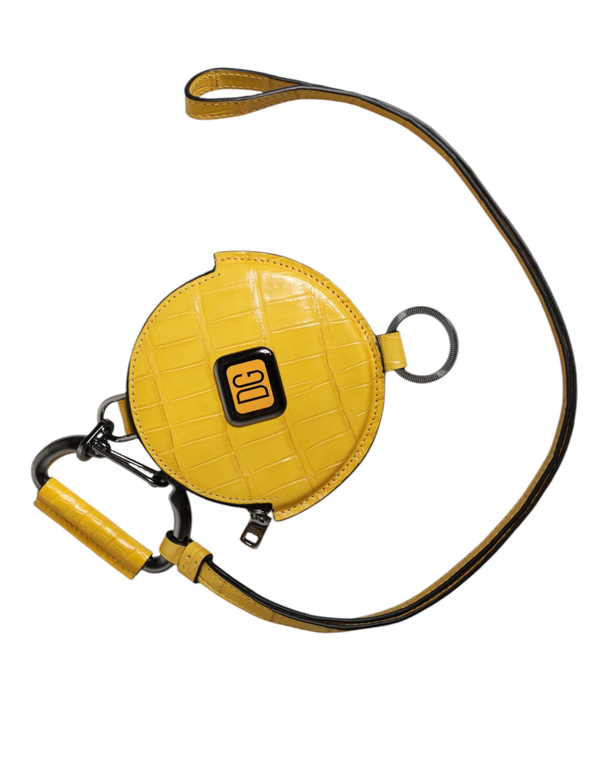 Yellow Round Leather DG Logo Coin Purse Lanyard Wallet - ventzia
