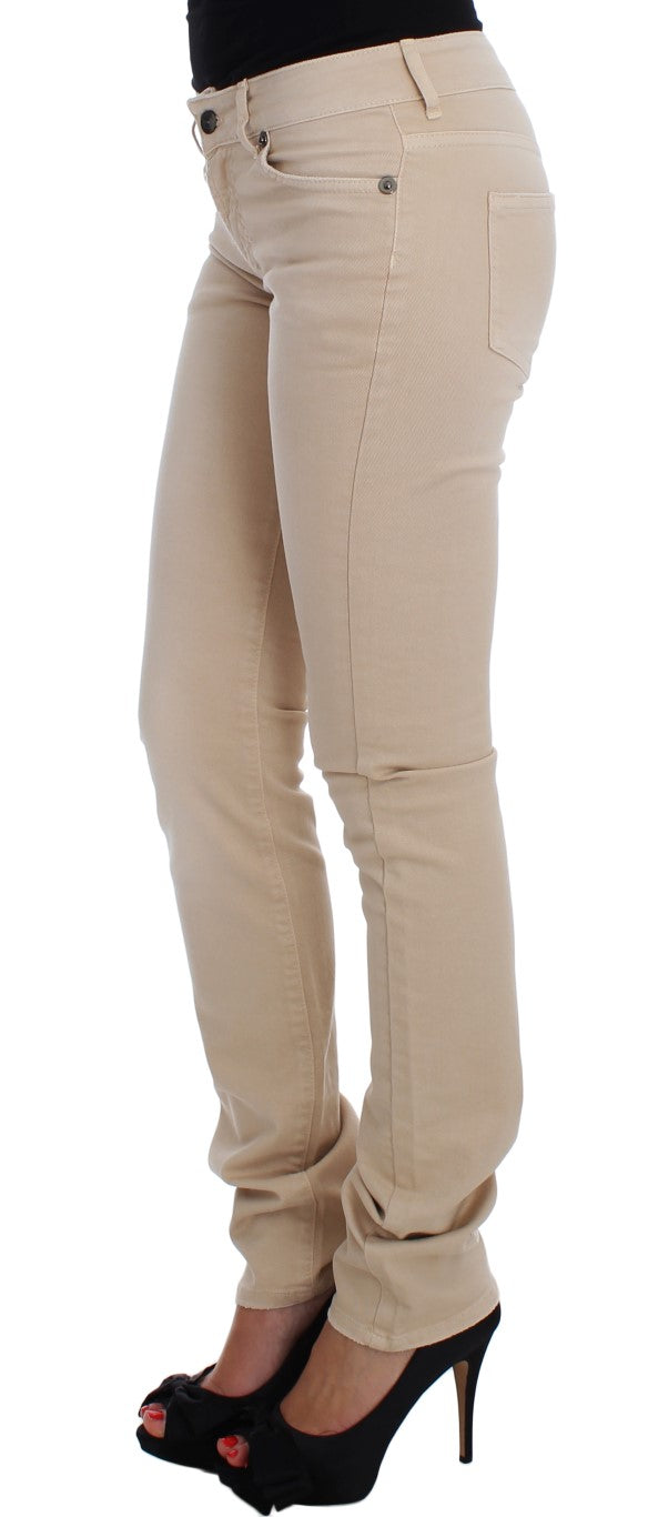 Beige Cotton Stretch Slim Fit Jeans - ventzia