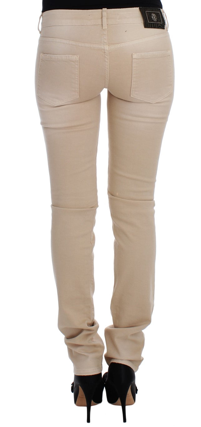 Beige Cotton Stretch Slim Fit Jeans - ventzia