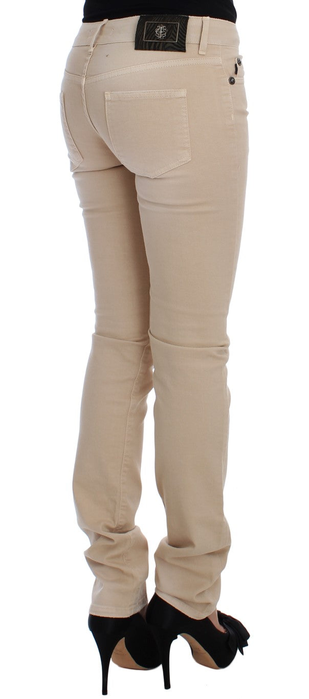 Beige Cotton Stretch Slim Fit Jeans - ventzia
