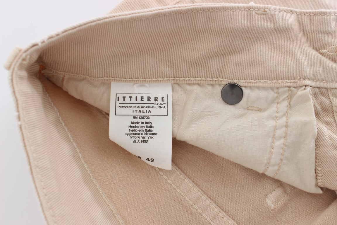 Beige Cotton Stretch Slim Fit Jeans - ventzia