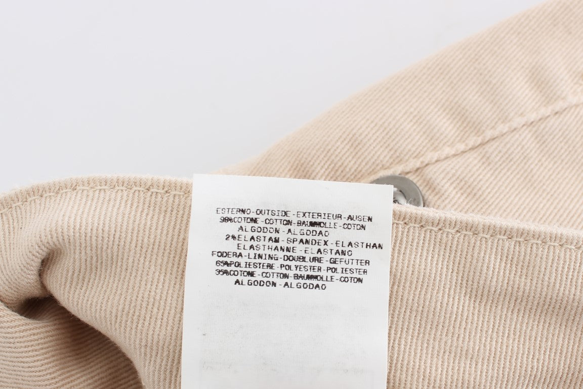 Beige Cotton Stretch Slim Fit Jeans - ventzia