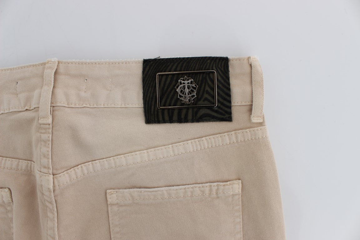 Beige Cotton Stretch Slim Fit Jeans - ventzia