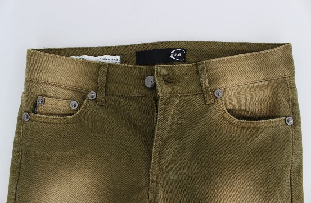 Green Slim Fit Cotton Stretch Jeans - ventzia