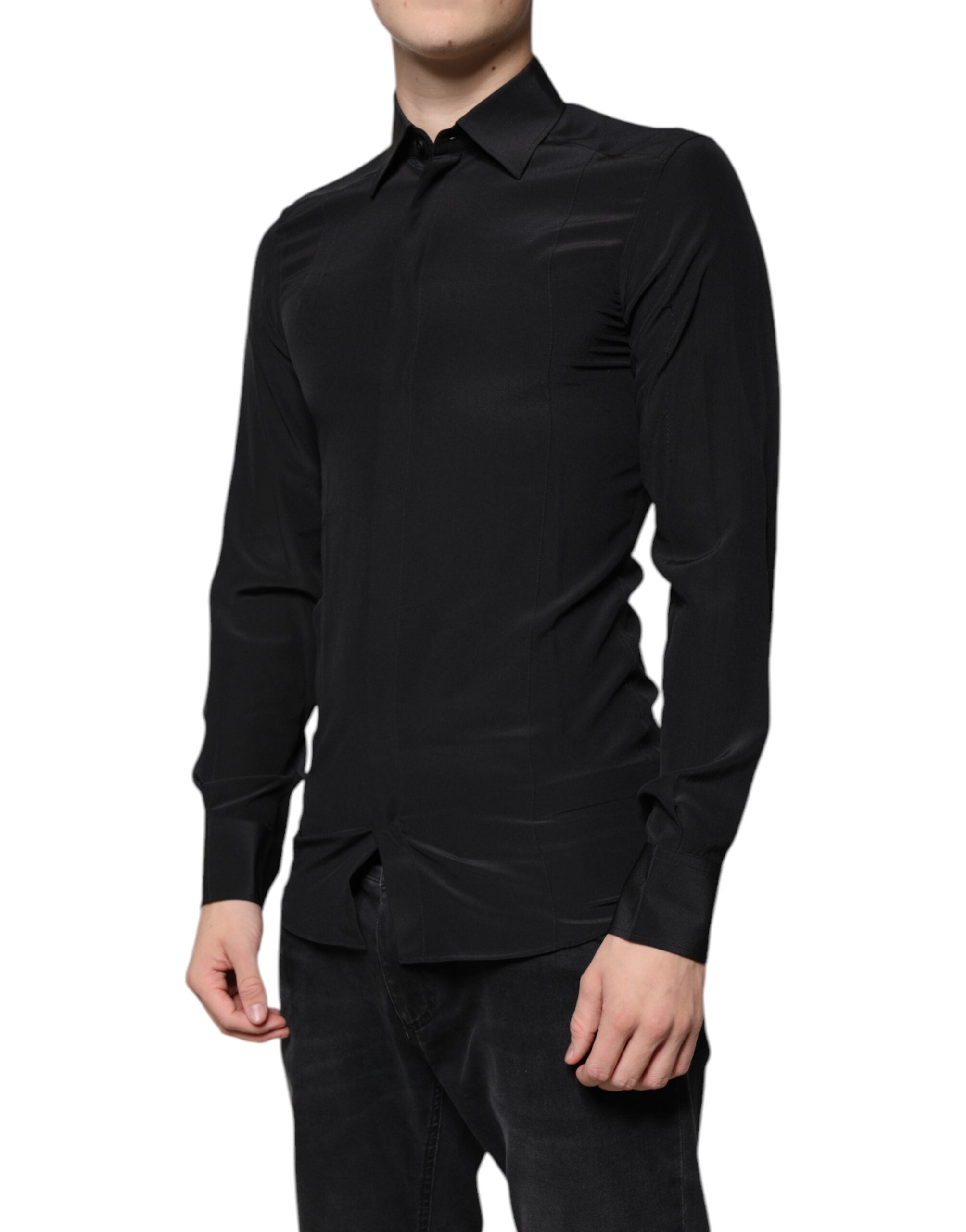 Black Silk Long Sleeves GOLD Dress Shirt - ventzia