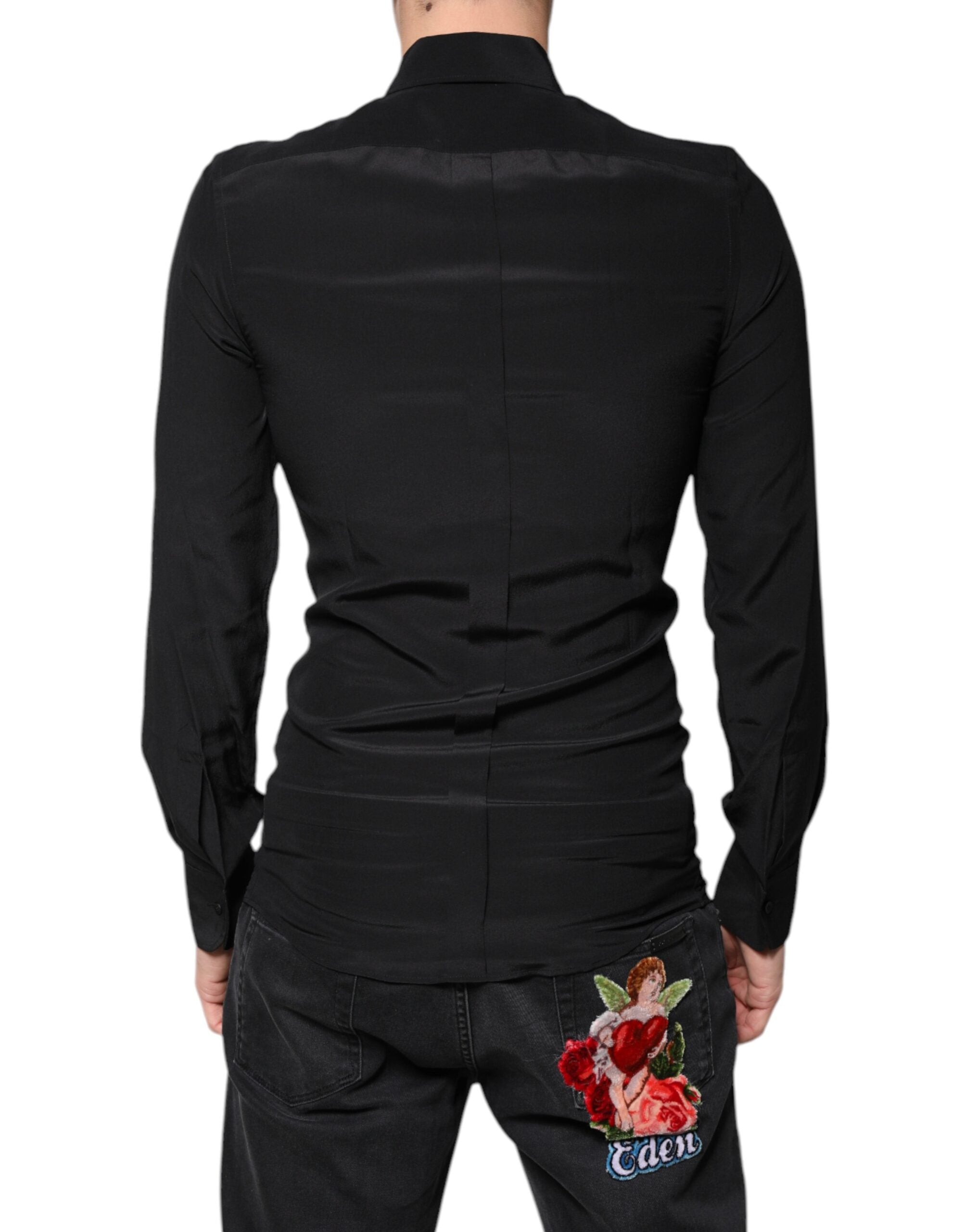 Black Silk Long Sleeves GOLD Dress Shirt - ventzia