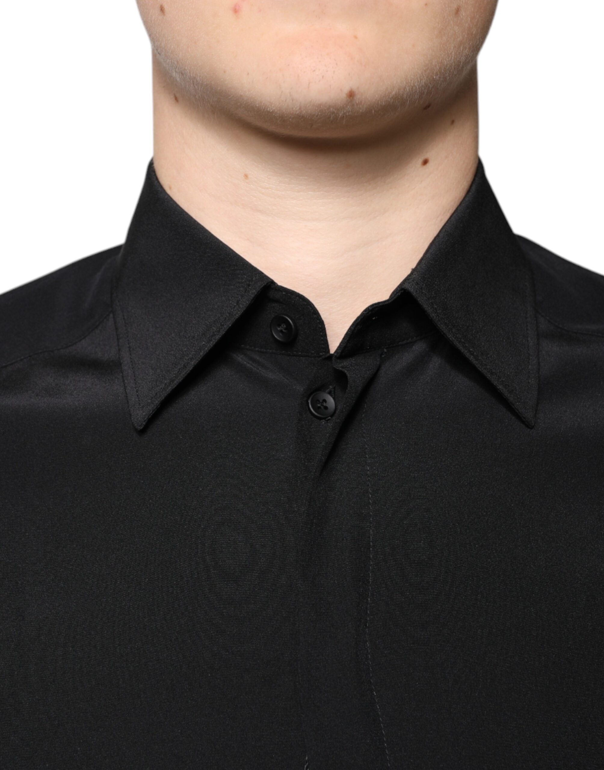 Black Silk Long Sleeves GOLD Dress Shirt - ventzia