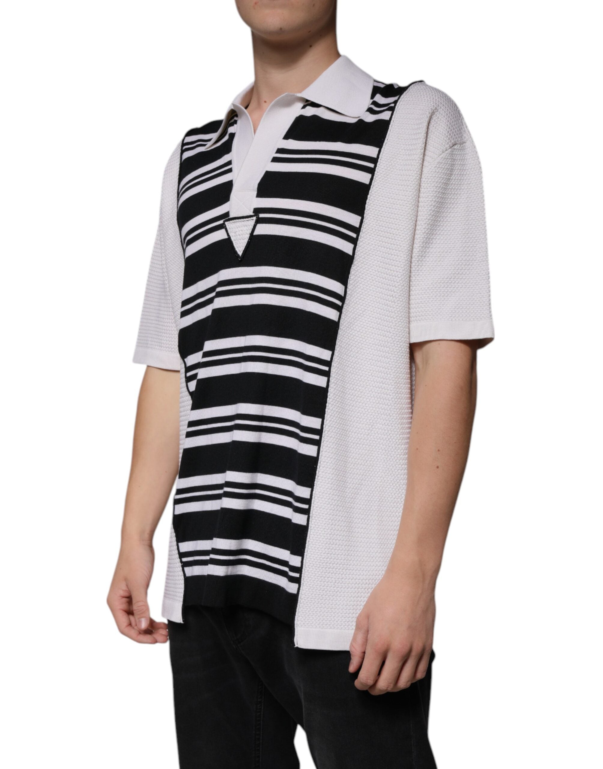 Black White Stripes Collared Polo T-shirt - ventzia