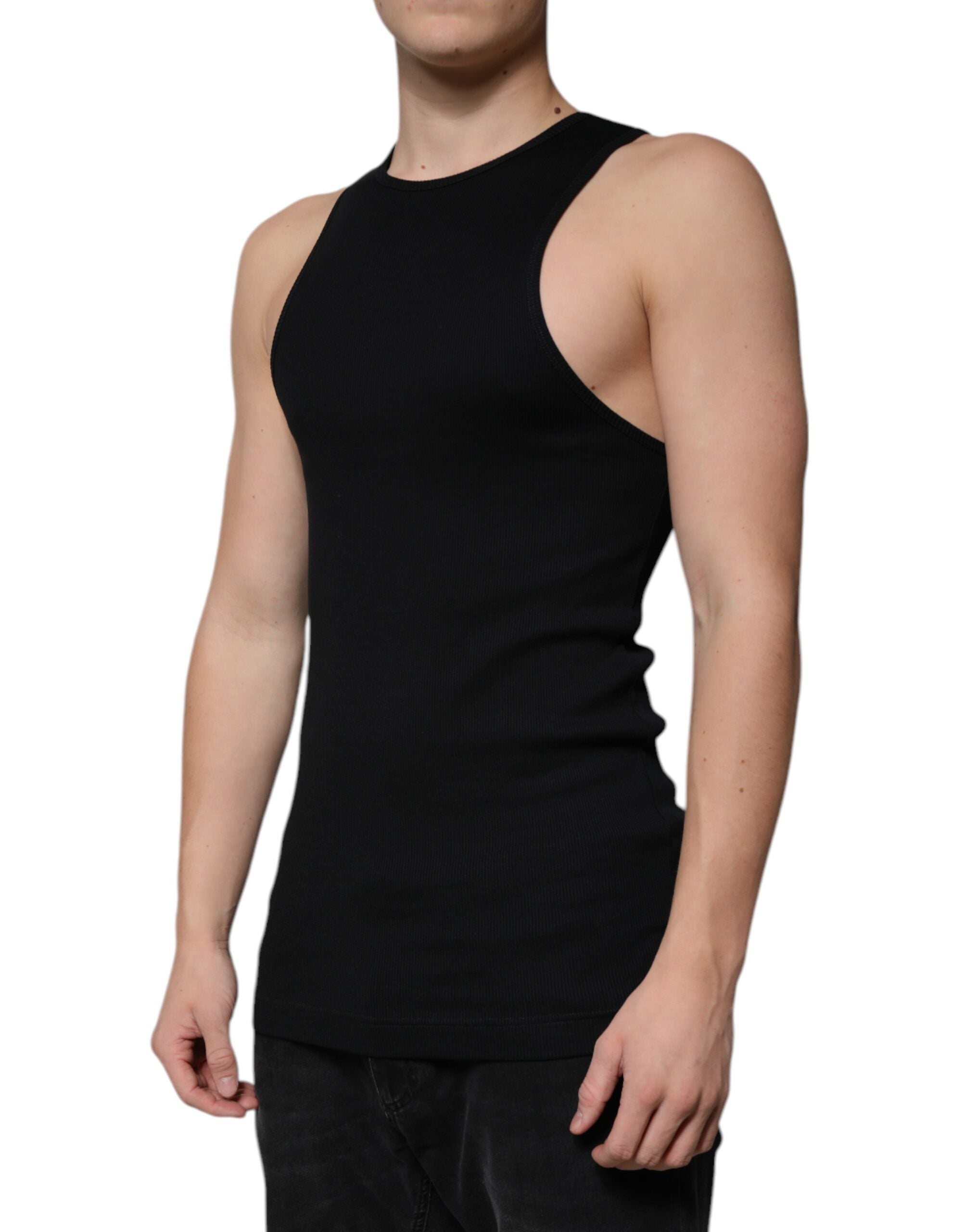 Black Cotton Sleeveless Round Neck Tank T-shirt - ventzia